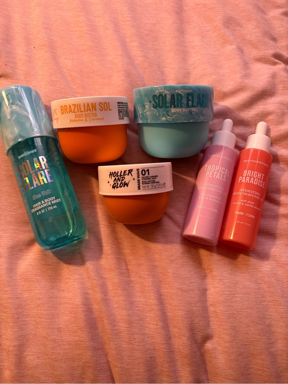 Lot of lotions and sprays like Sol De Janeiro